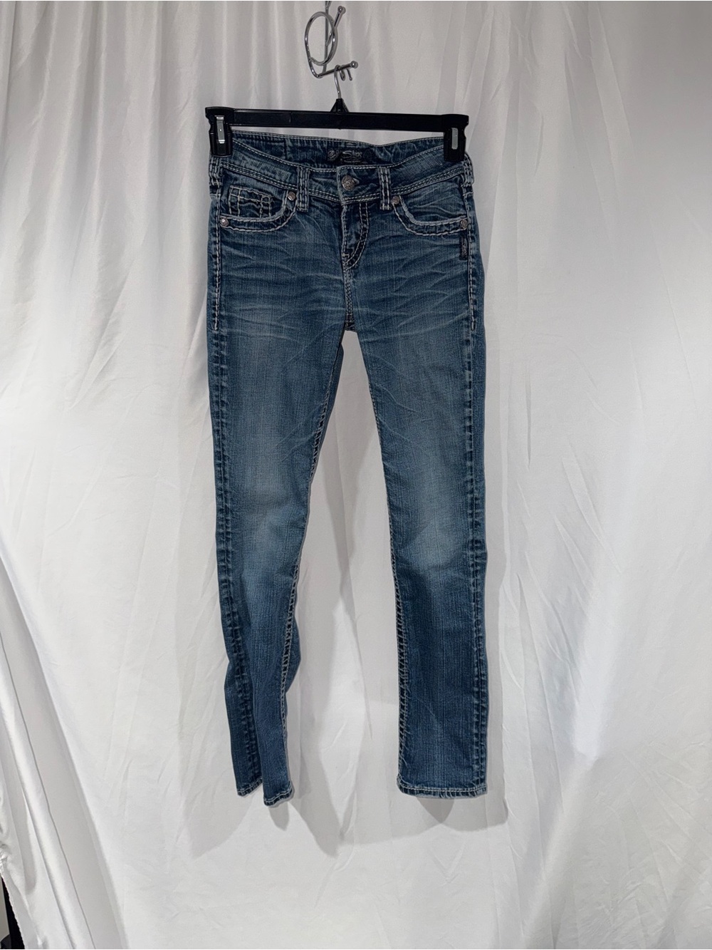 Silver Jeans Suki Mid Straight Leg Washed Blue Denim Low Rise 25